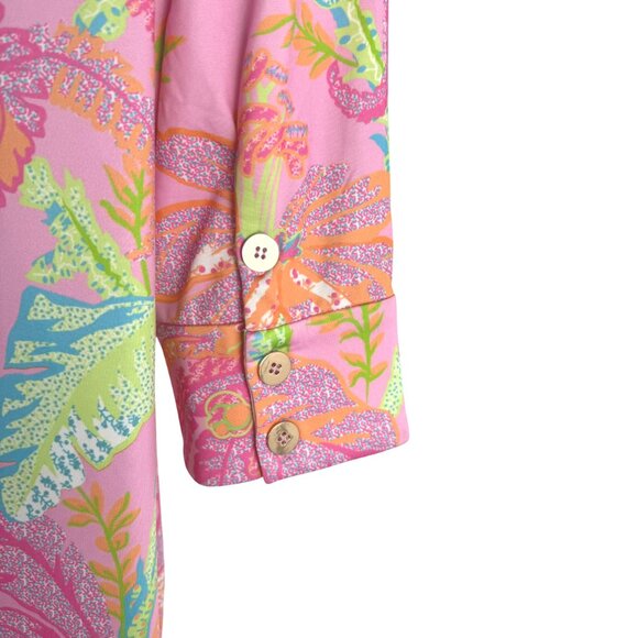 Gretchen Scott Mandarin Dress Medium Palm Palm Pink Floral Colorful NWT DR-1826 - Picture 6 of 10